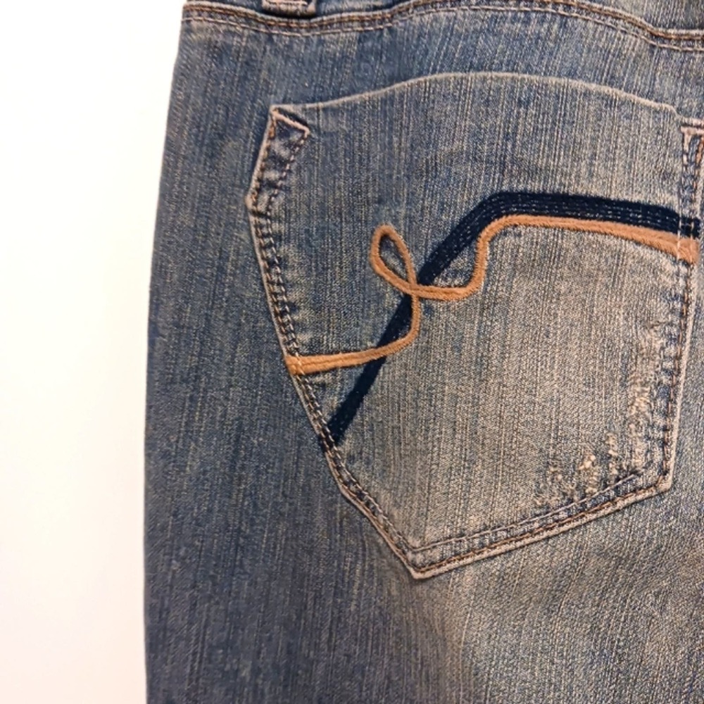 Y2K Flared Jeans Bell Flare Acid Wash Medium Blue Boho Bohemian Festival Vntg 7 - Picture 9 of 14